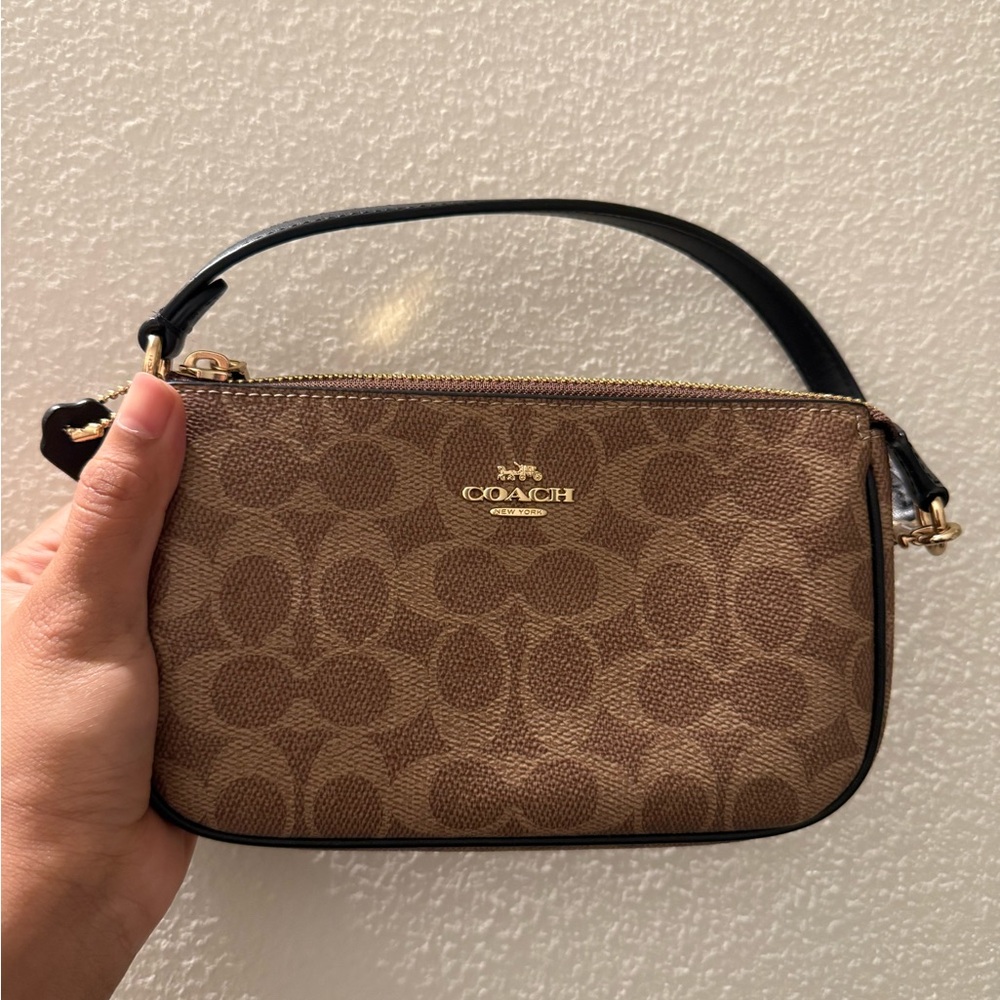 Coach Tan and Black Signature Wristlet